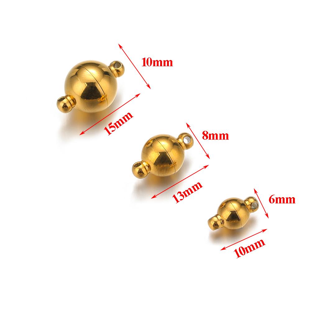 2sets No Fade PVD Gold Magnetic Stainless Steel Ball Beads Clasp Connectors DIY Bracelet Necklace Jewelry Making End Converter