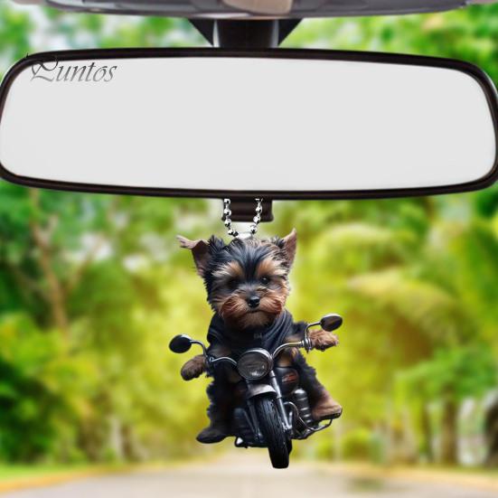 Akrylátový prívesok do auta Šteniatko jazdí na motocykli Závesný prívesok so šnúrkou na uchytenie Ľahký ornament na spätné zrkadlo Prívesok so zvieratkom Interiér auta
