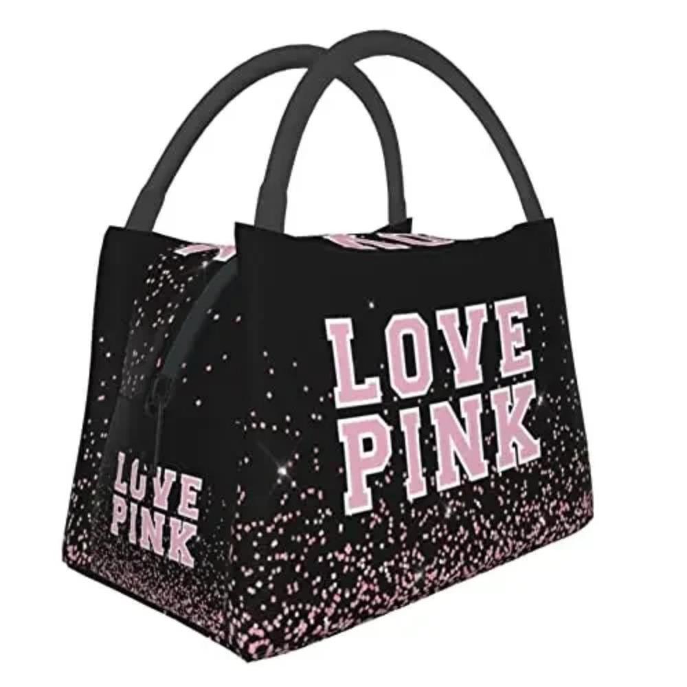 Love Pink Damska Izolowana Torba na Lunch Mleko Truskawkowe Wielokrotnego Użytku Chłodząca Torba Termiczna na Lunch Pojemnik, Chłopcy Dziewczynki Słodki Pojemnik Lunch Przenośna Torba