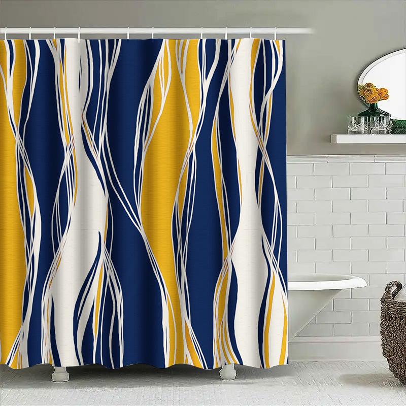 Modern Blue Yellow Shower Curtain Waterproof Bathroom Decor Window Tulle Bath Mat Home Decoration