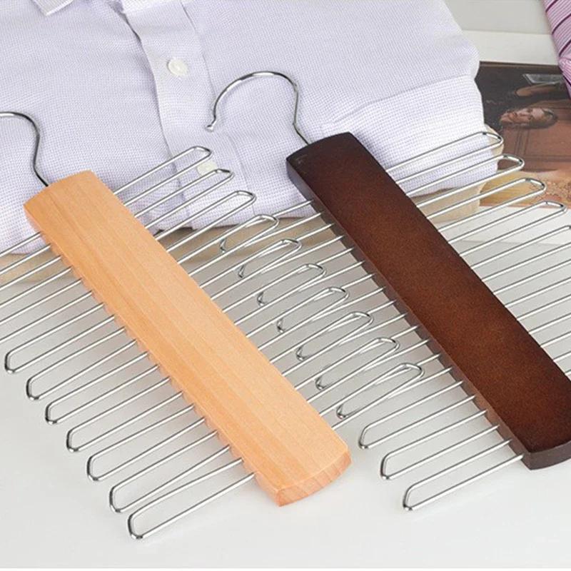 Ties Hanger Holder Rack Silk Scarf Belt Clothes Organizer Cabinet Wooden Storage Hanging Rack Storage Holder For Wardrobe Closet