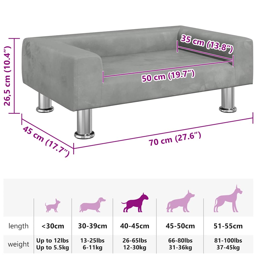 Dog Bed Light Grey 70x45x26.5 cm Velvet