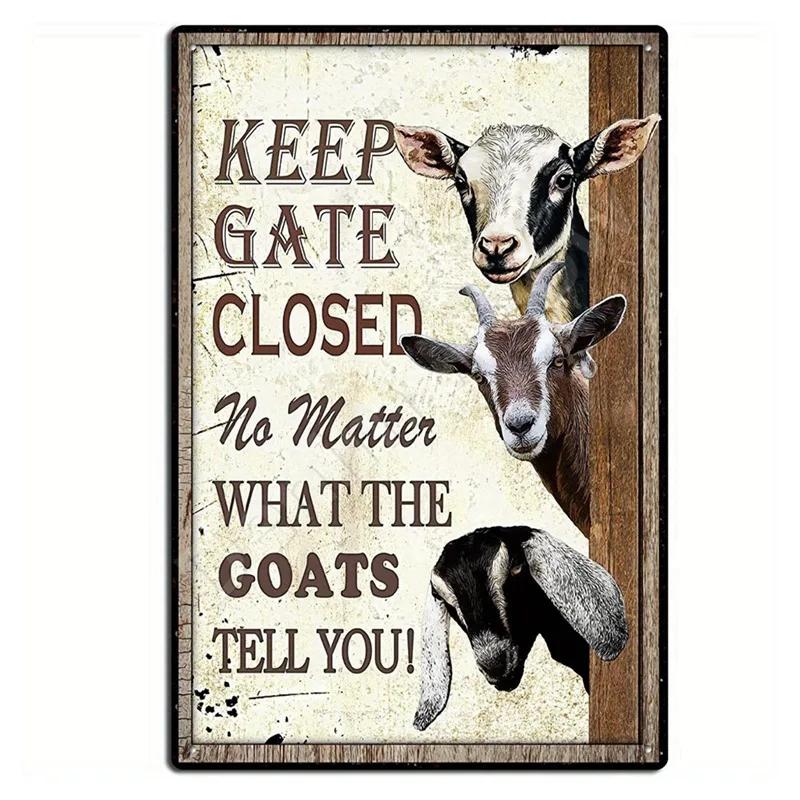 Vintage Metal Tin Sign Keep Gate Closed Funny Dog Horse Cat Sayings Wall Art Animal Lawn Garden Yard Decor