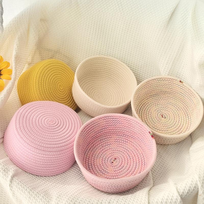 Handmade Woven Cotton Rope Woven Storage Box Basket Desktop Organizer Sundries Toys Comestics Keys Snacks Sundries Organizer