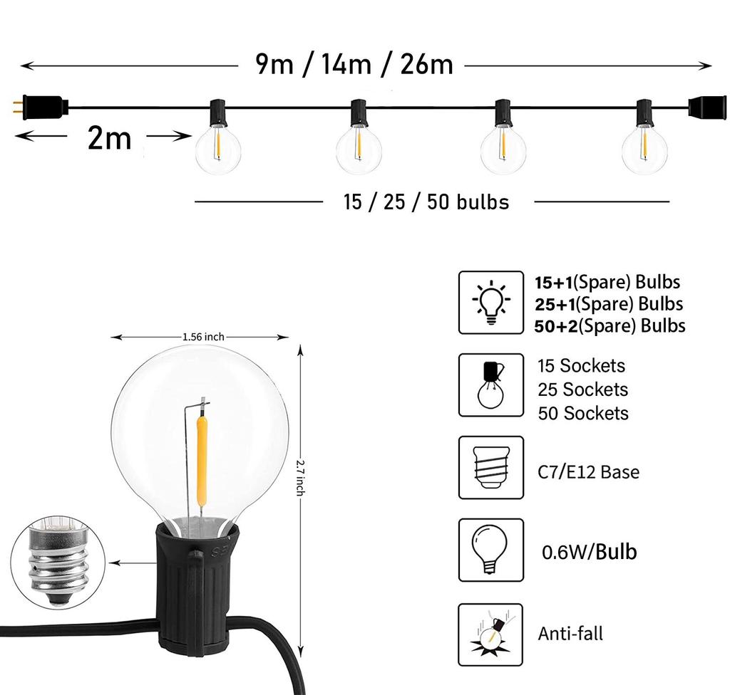 Wtyczka ue 220V bajkowe łańcuchy świetlne G40 LED Globe girlanda na przyjęcie ciepły biały stara lampa dekoracyjna ślub na podwórku