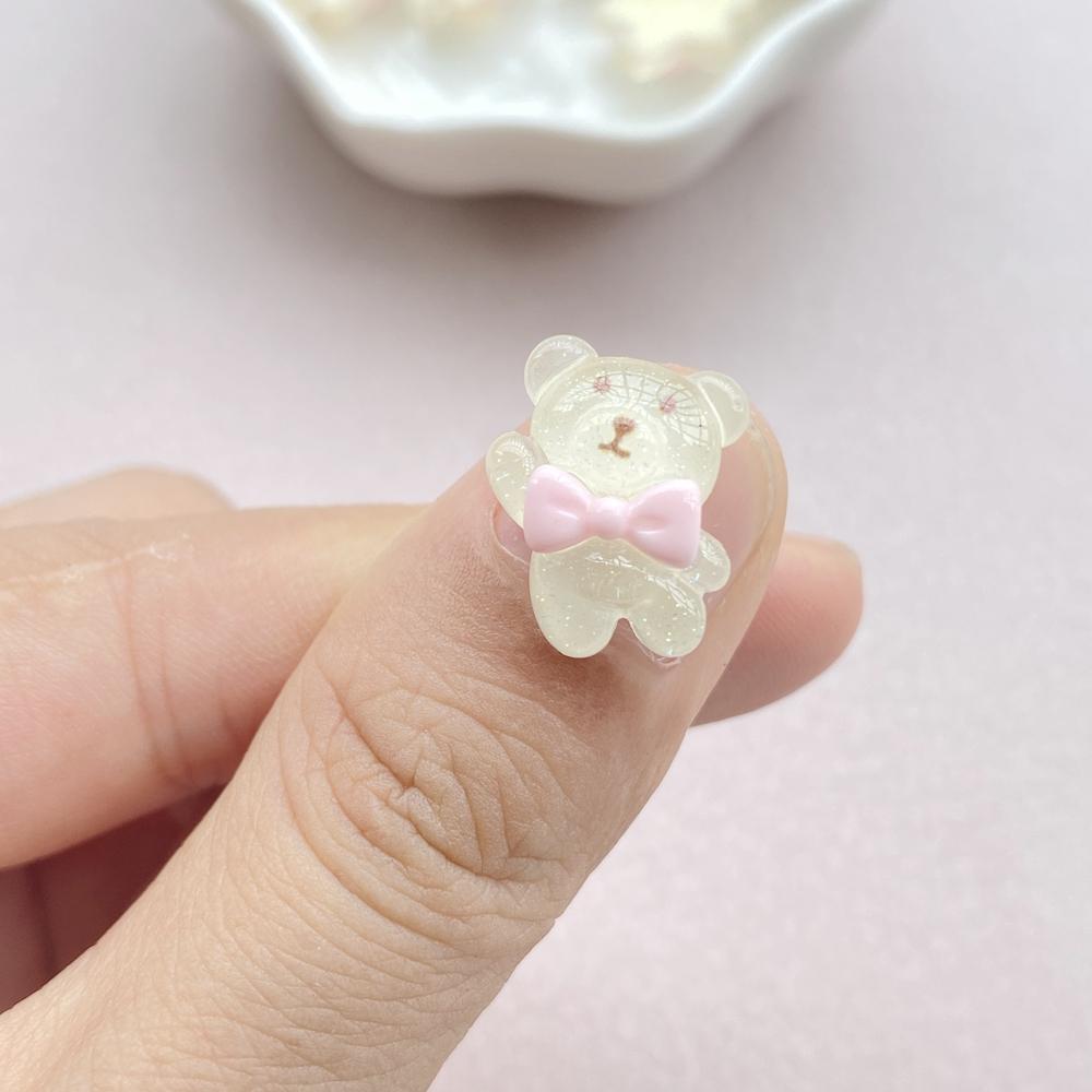 20Pcs Cute Mini Cartoon Bear Nail Art Resin Designer Charms DIY Craft For Nail 3D Decorations Jewelry