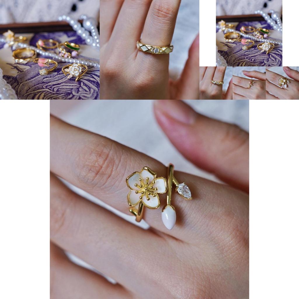 Elegant French Style Gentle Sweet Floral Adjustable Open Ring For Women With Unique Sophistication