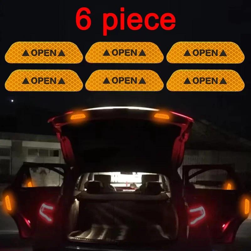 6PCS Reflective Car Door Sticker Safety Opening Warning Reflector Tape Decal Car Accessories Exterior Interior Reflector Sticker