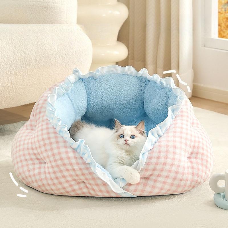 Winter Cat Dog Bed Keep Warm Semi-enclosed Kitten Sofa Bed Pet Kennel Pet House Four Seasons Sleeping Pad for Cats Small Dogs