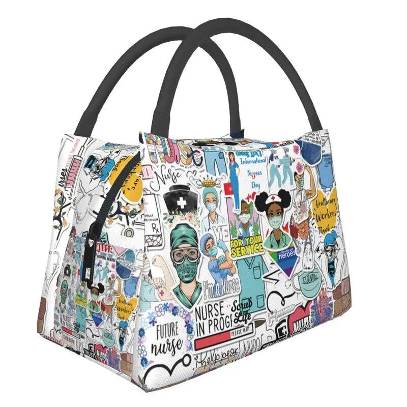 Pink Nurse Life Insulated Lunch Tote Bag for Women Nursing Print Portable Thermal Cooler Bento Box Work Travel Food Bags