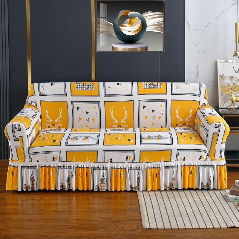 Sofa Cover, Featuring A Black Square Diamond Skirt Design, Easy One-Piece Installation, Soft and Skin-Friendly Material, Resistant To Pilling