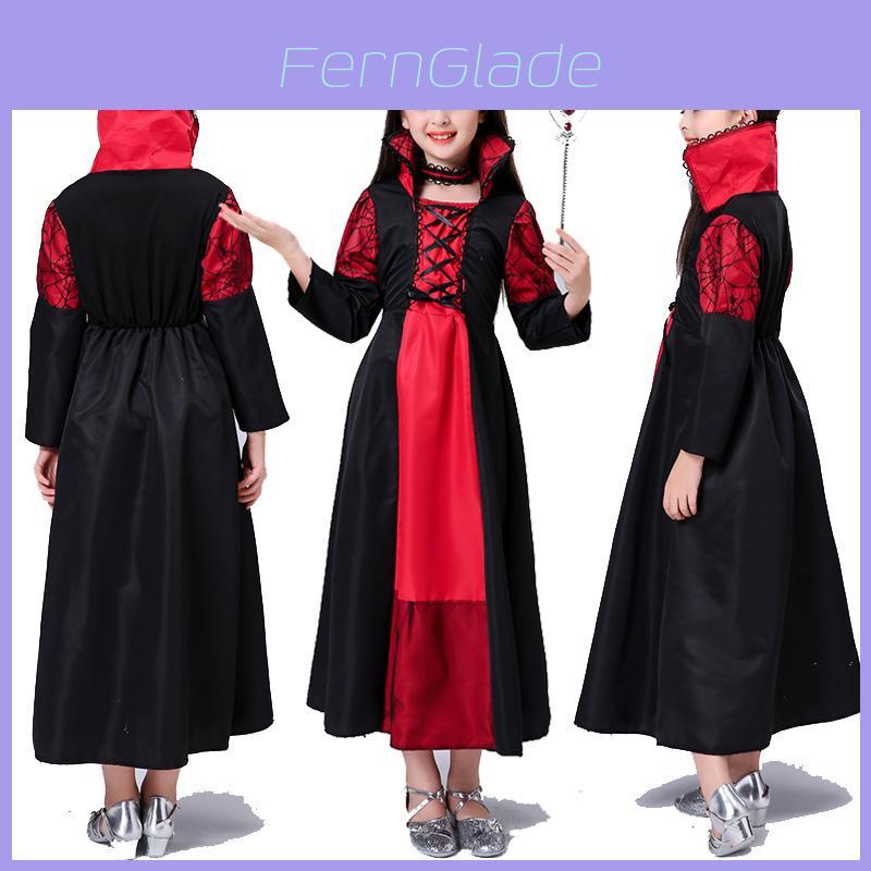Enchanting Kids Girls Queen Costume Lace Up Witch Dress For Halloween Cosplay