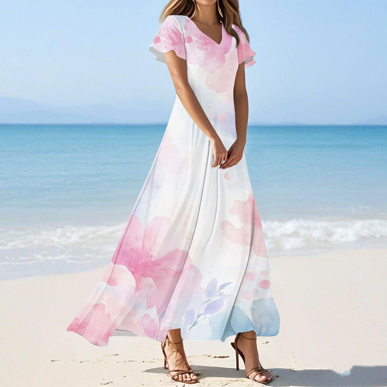 

Женское летнее повседневное модное платье с цветочным принтом и V-образным вырезом с коротким рукавом XXL