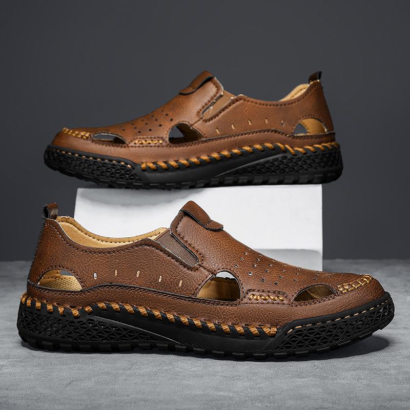 Retro Style Men's Summer Sandals Comfortable Man Sandals Leisure Walk Loafers Handmade Leather Casual Flats Stylish Beach Shoes