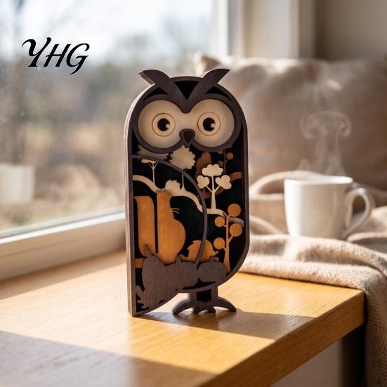 Decorative Wooden Animal Statues Multi Layer Owl Figurine, 3D Layered Crafts, Creative Wood Exquisite Crafts for Living Room Carving Ornaments