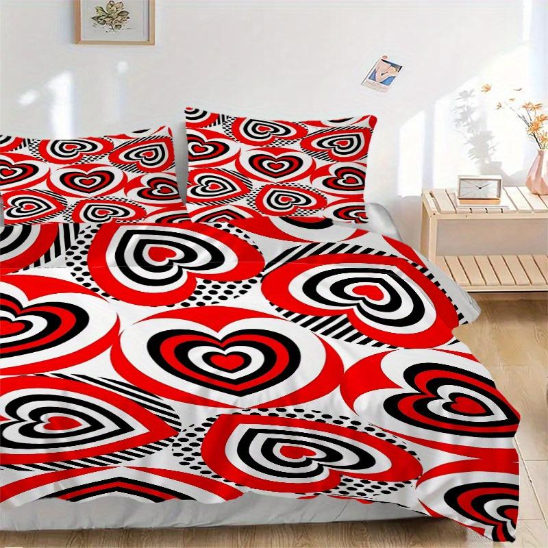 

3pcs Heart-patterned Bedding Set, Breathable and Soft, Suitable for Bedroom Decor (1*Duvet Cover + 1/2*Pillowcases, No Core) yy250821142 135x200cm