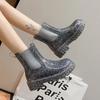Fashion New Women's Shiny Color Fashion Rain Boots Four Seasons Wearable Water Shoes Ladies Outdoor Waterproof Mid-tube Ankle Boots