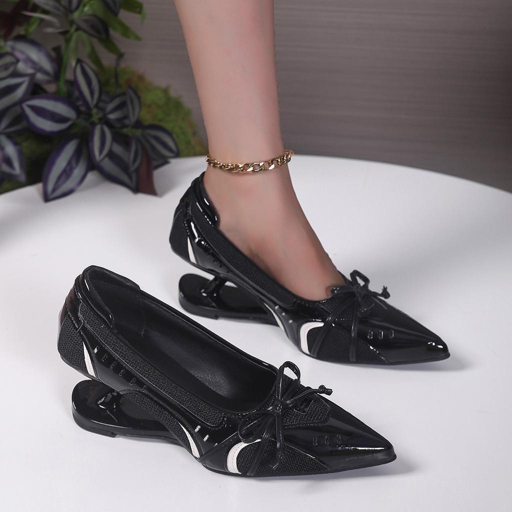 Spezialabsatz Einzelne Schuhe Herbst Neu Spitzzehe Flacher Ausschnitt Schnürung Schleife Riemchen Slipper Rutschfest Verschleißfest Kitten Heels