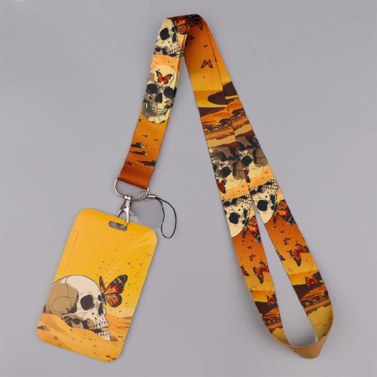 Lightweight Card Holder Lanyard Featuring Bold Crow Skull Graphics Practical Daily Carry Solution For Urban Lifestyle