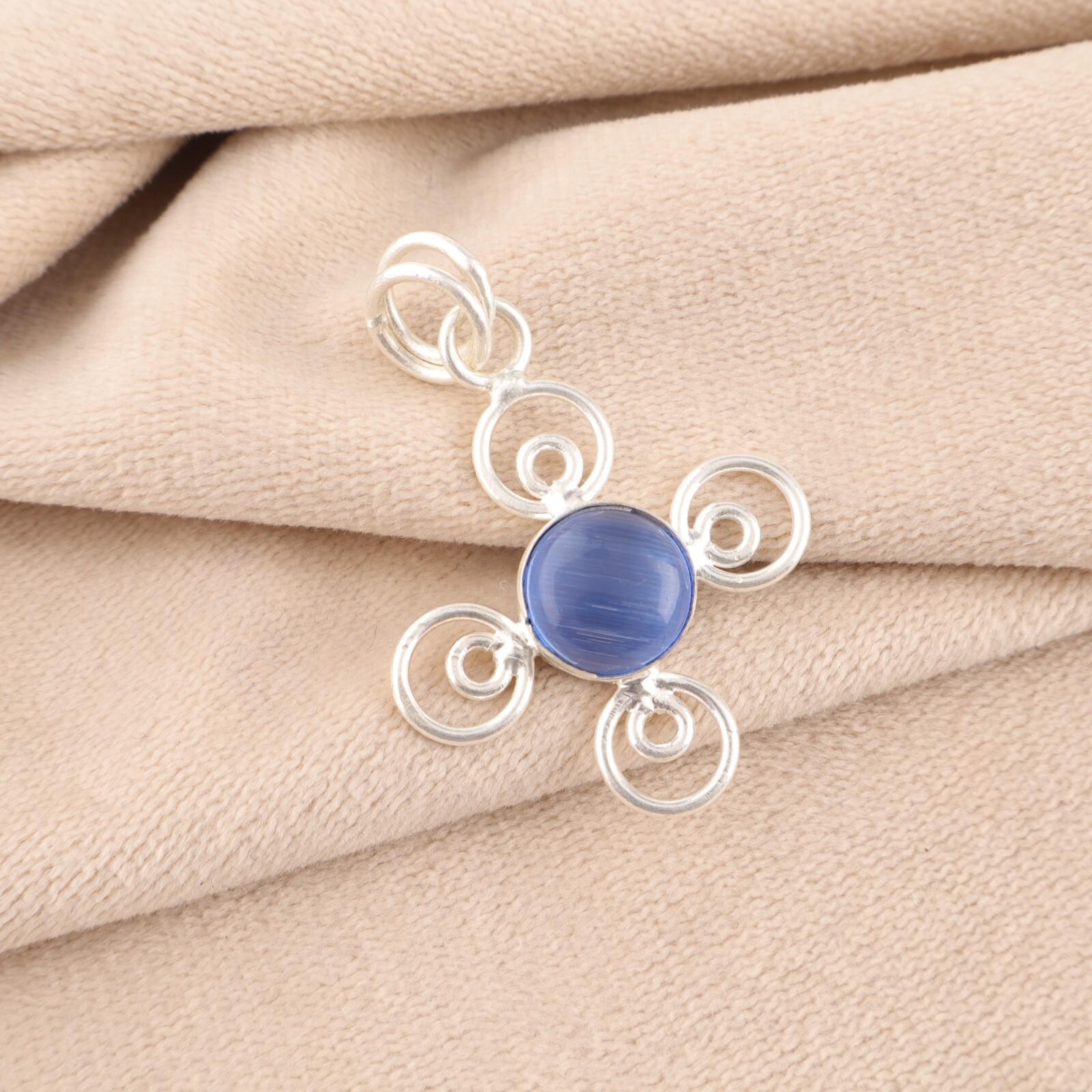 

Темно-синий камень кошачий глаз 925 проба серебро ювелирные изделия ручной работы круглый кулон PP-41-49