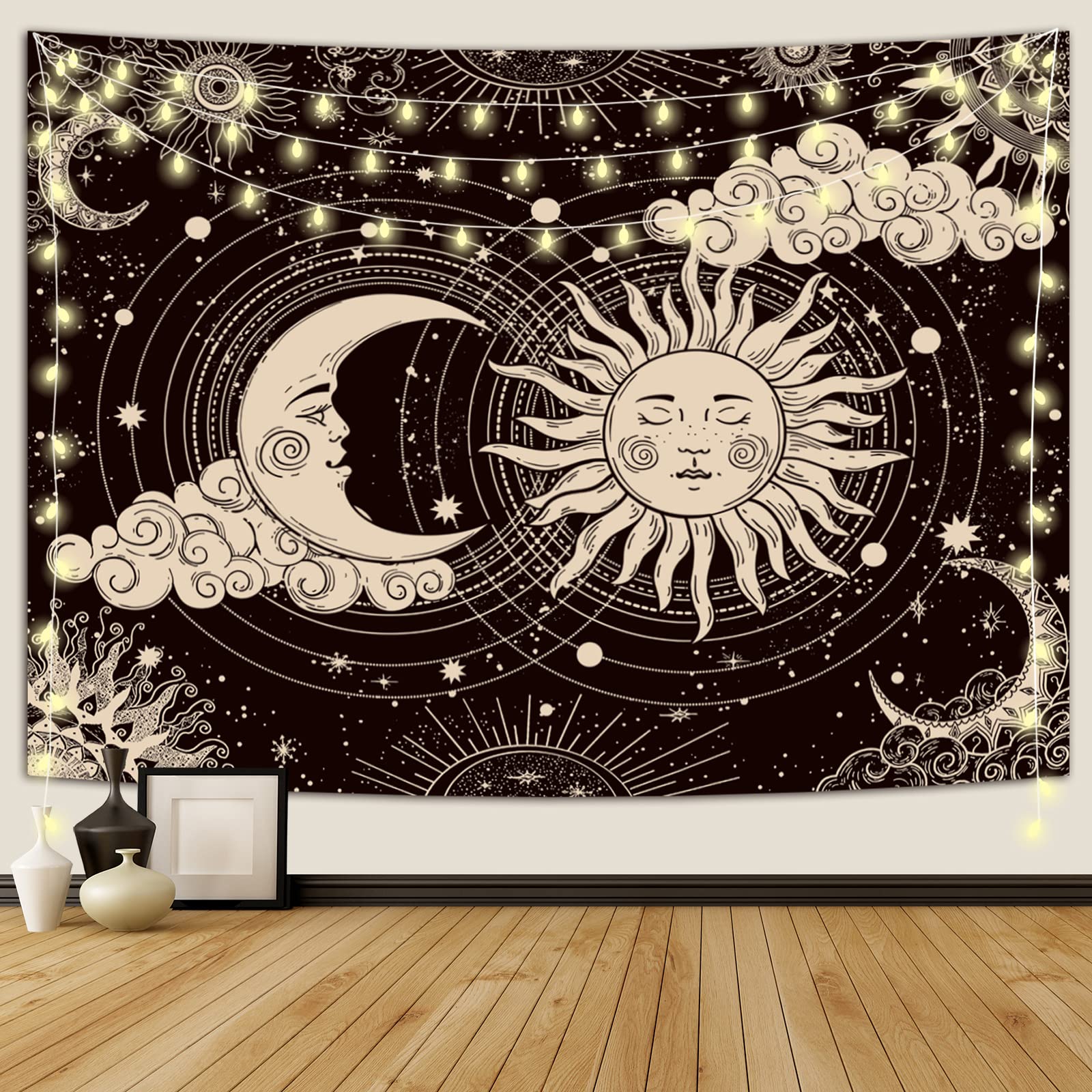 1pc The Sun And The Moon Design Backdrop Tapestry Suitable For Bedroom Home And Party Decor Mysterious Black Nebula Aesthetics 100X70CM