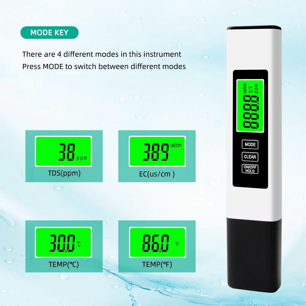 4 in 1 Digital Water Tester TDS Meter Accurate Water Test Meter Backlit LCD Display for RO-RODI System Drinking Water Aquariums