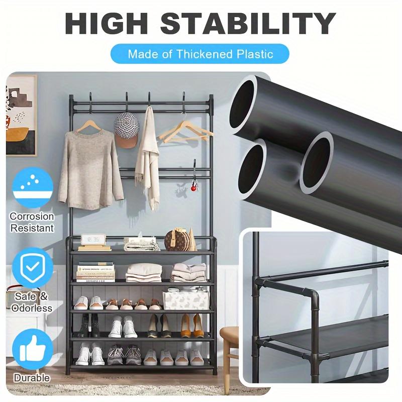 1 5-layer Carbon Steel Independent Shoe Rack with Multi-purpose Clothes Hanger and 5-layer Shoe Rack To Save Space
