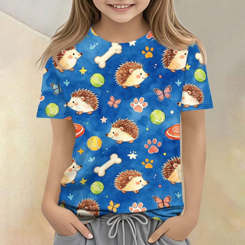 Kids Animal Print Short Sleeve T Shirt Casual Loose Fit Crew Neck Top Soft Comfortable Fabric Suitable for Everyday Wear