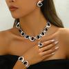 4Pcs/set Silver Ladies Fashion Simple Necklace Earrings Bracelet Ring Set