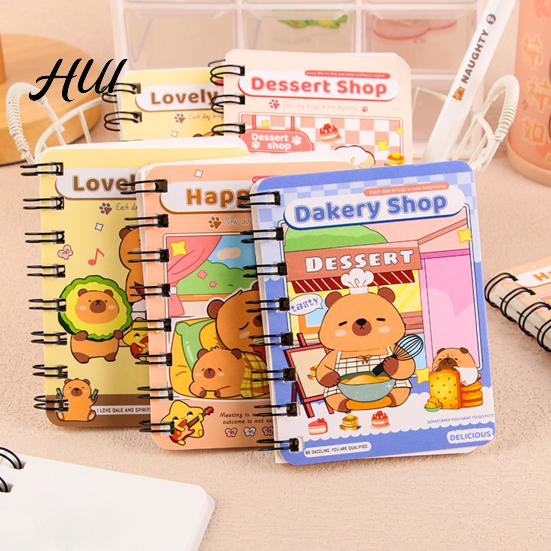 Eye-catching Stationery 2Pcs Capybara Mini Spiral Notebooks A7 3.2 x 4.1 Inch 80 Notebook Blank Pages Journal Portable Cute Memo Pads for School Kids