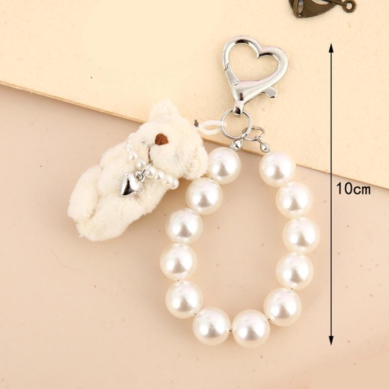 Fashionable Adorable Lovely Bear Keyring With Elegant Pearls Chain Accessory for Everyday Use and Special Occasions