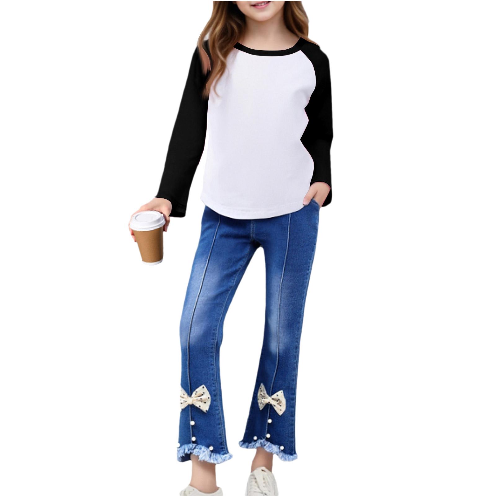 Girls  Raglan Tee Set - Long Sleeve & Jeans Outfit 100