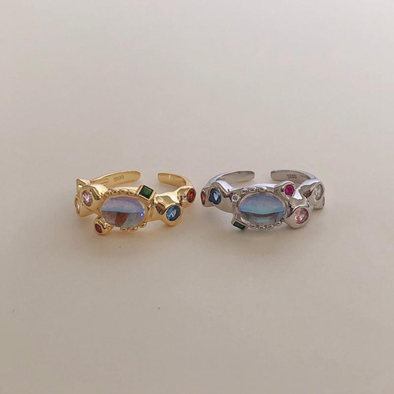 Fashionable Open Adjustable Ring For Women In Stunning Colorful Zircon Opal Style