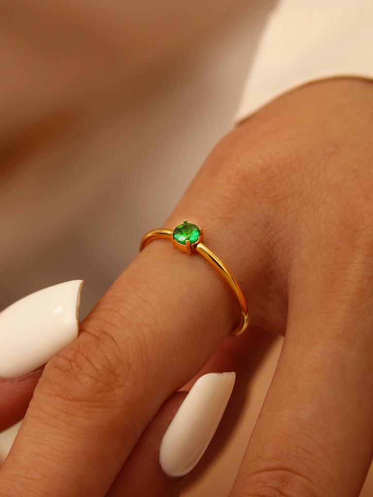 Europe And The United States Ins Fashion Simple Light Luxury Stainless Steel 18K Gold-Plated Green Round Diamond Ring Female
