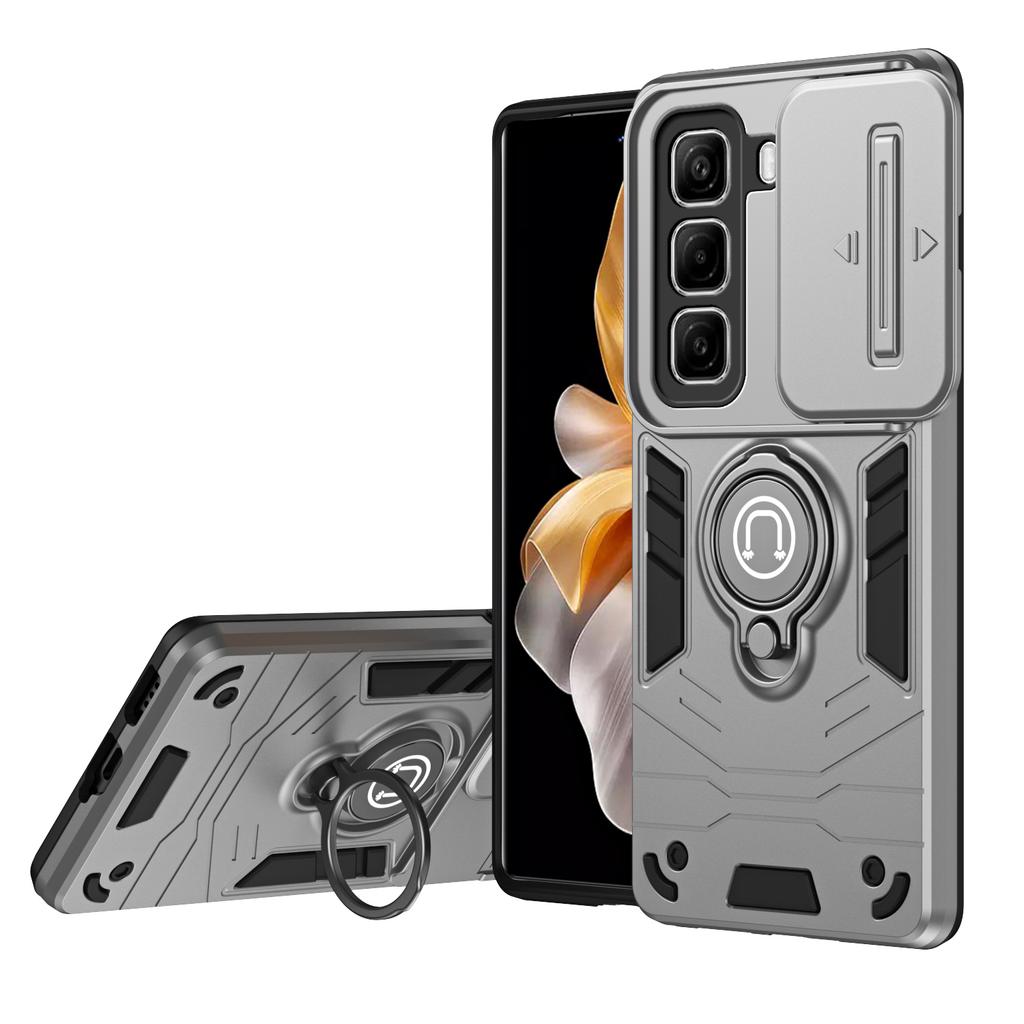 Hybrid Armor Shockproof Case For Infinix Hot 50 60i 4G 60 Pro Plus Sliding Window Metal Ring Holder TPU Plastic Phone Cover