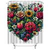 Elegant Floral Heart Design Shower Curtain - Waterproof, Mildew-Resistant, Machine Washable For Romantic Bathroom Decor