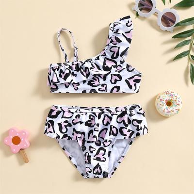 Baby Kinder Mädchen Sommer Schulterfrei Rüschen Bedruckter Bikini Bademode Badeanzug Set