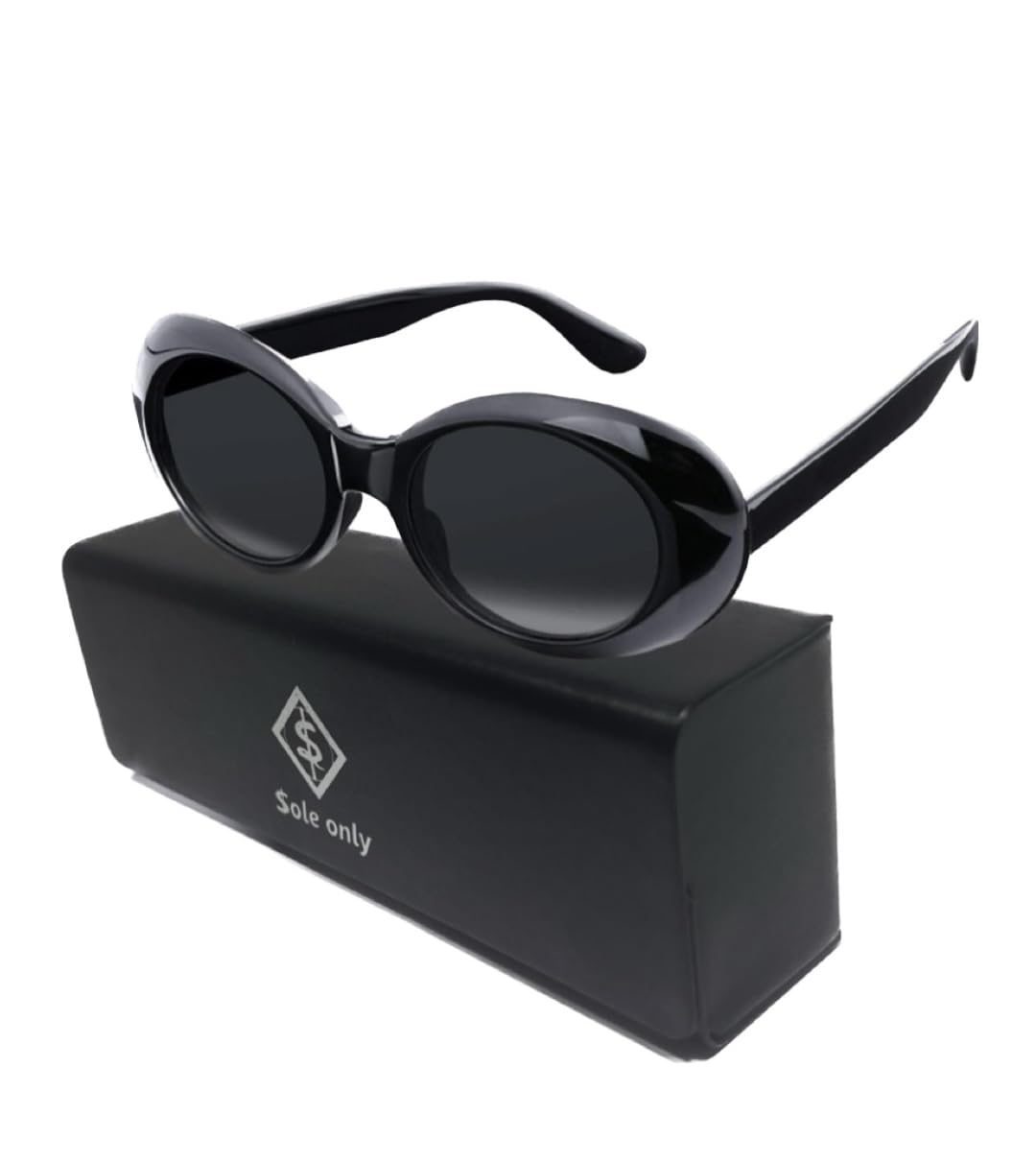 

Sole Only Grunge Oval Sunglasses Grunge Oval Shades Retro Sunglasses with Case Stylish Small Face Effect [$ole only] Men s Women s (Black)
