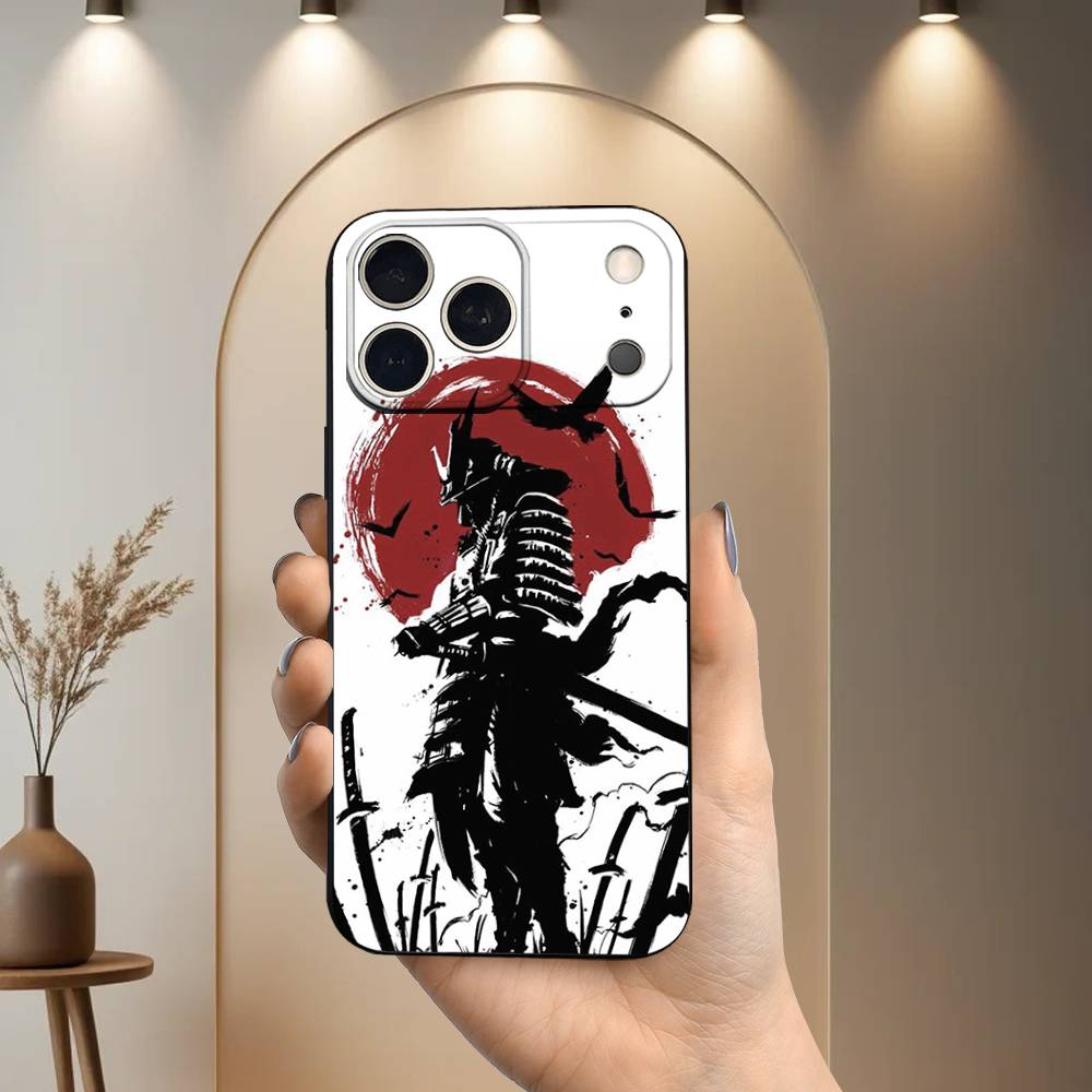 Samurai Art Bushido Phone Case For iPhone 17,16,15,14,13,12,11 Plus,Pro Max,XS,X,XR,SE,Mini,8,7,Soft Silicone Black Cover