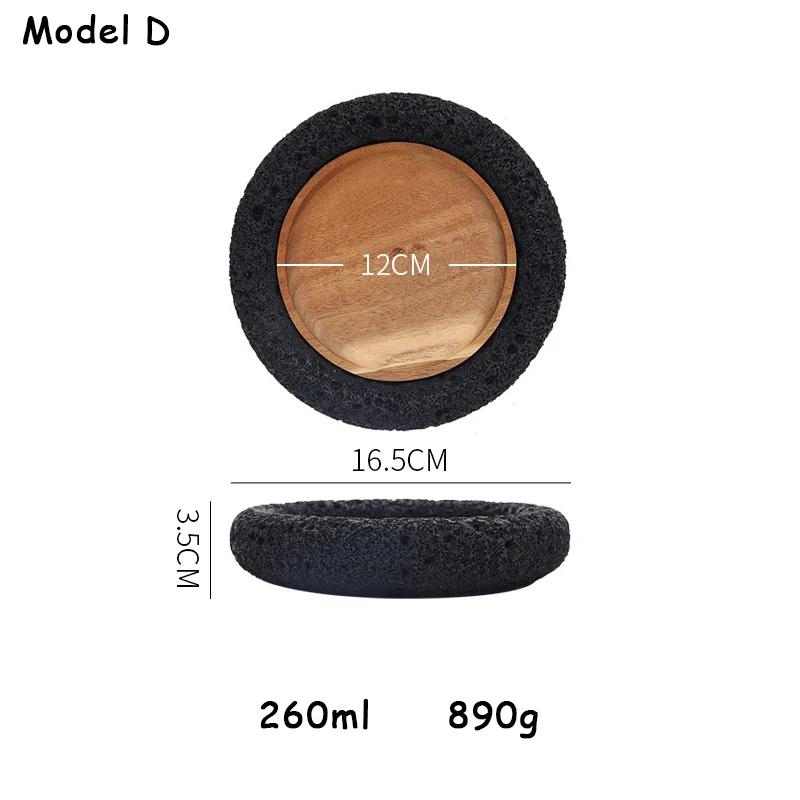 Japanese Style Salmon Tray Hotel Creative Tableware Coal Ball Volcano Stone Artistic Dish Black Sushi Sashimi Plate Food Display