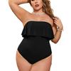 Large size tube top one-piece swimsuit, lotus leaf edge pit strip to cover the belly and look thin and fat MM hot spring vacation one-piece swimsuit