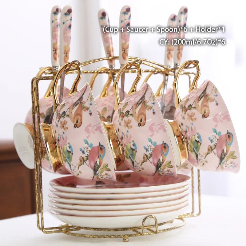 Pink Bird Bone China Coffee Set Porcelain Tea Set Advanced Ceramic Pot Mug Sugar Bowl Creamer Teapot Milk Jug Teaset Tea Cup Set