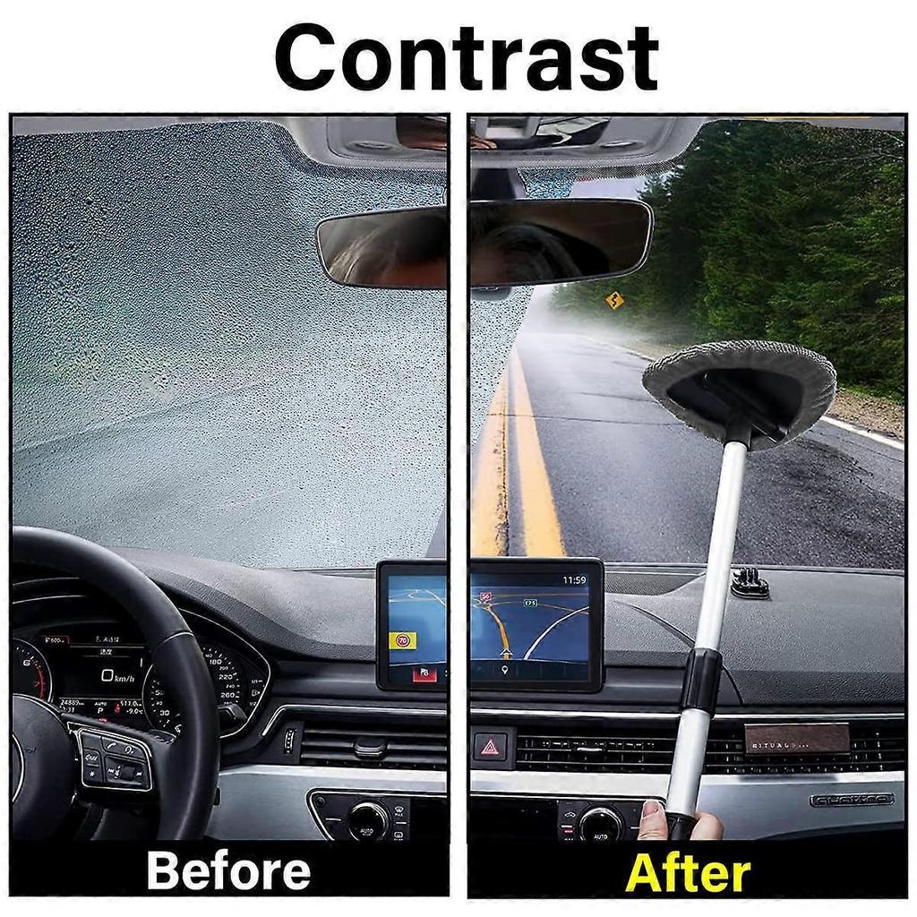 Car Windshield Window Cleaning Tool with 5 Reusable Microfiber Pads & Extendable Handle, Universal Glass Wiper Cleaner for Home Office