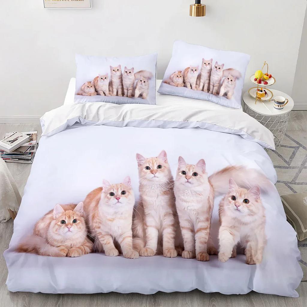 3D Gedrucktes Tier Katze Bequemer Bettbezug Steppdecke Kissenbezug Bettwäscheset Kinder Schlafzimmer Dekoration Heimtextil