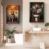 Funny Bathroom Dog Animal Sitting On The Toilet Reading A Newspaper Art Poster Canvas Painting Wall Prints Picture Home Decor