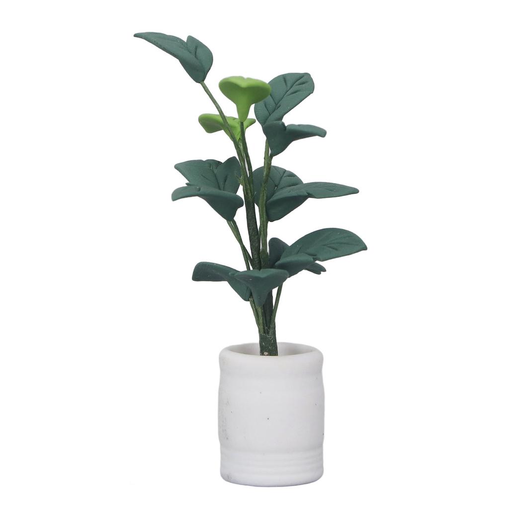 1:12 Dollhouse Potted Leafed Plant Model Miniature Green Bonsai Model Dollhouse Decoration