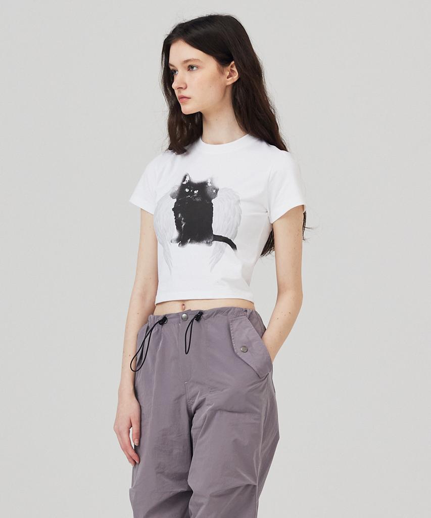 KITTY POTTERY Angel Cat Short Sleeve T-Shirt White