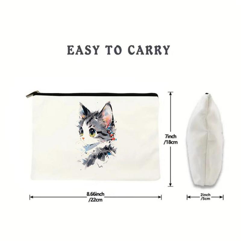 Vierkante Witte DIY Schilderen Rits Canvas Tassen Munt Geld Houder Tassen Leuke Katten Bedrukt Studenten Potlood Pen Schrijfwaren Opbergtas