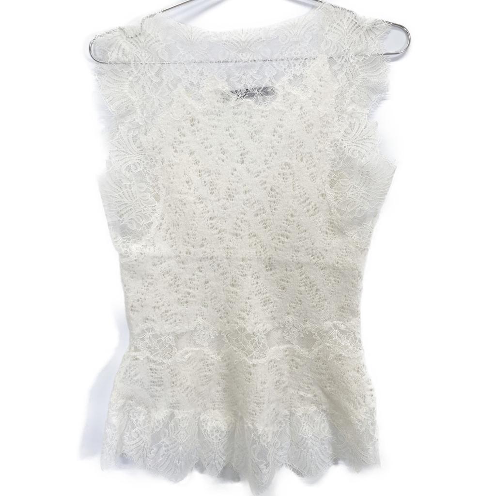 Ermanno Scervino White Cashmere Silk Blend Lace Cardigan and Sleeveless Ensemble Set Tops 38 whiteUsed