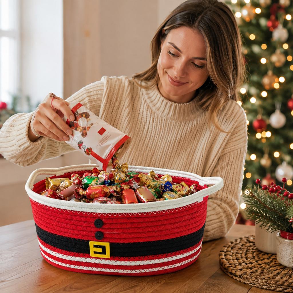 Christmas Cotton Rope Woven Storage Basket for Snacks and Candy